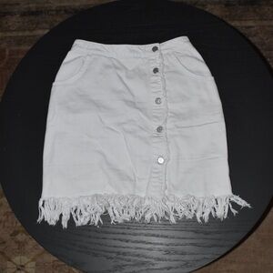 Anthropologie White Fringe Mini Skirt